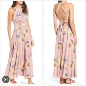 Bp BACKLESS HIGH NECK DRESS SIZE‎ SMALL PINK WITH FLORAL DESIGN SIZE SMALL NWT